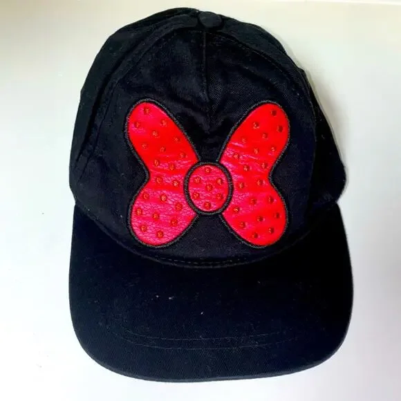Disney Collection Minnie Mouse Bow Snapback Cap Black and Red M/L 7/10 - Picture 1 of 4